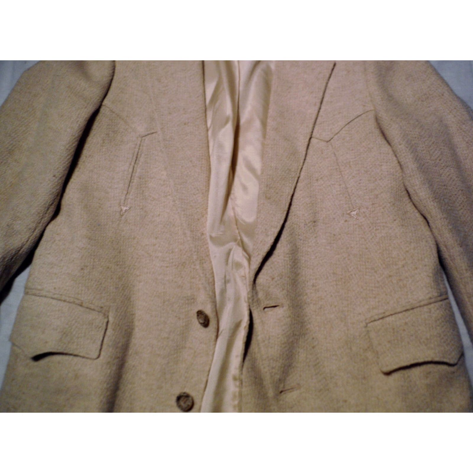 Vintage VINTAGE LEVIS WESTERN WEAR 2 BUTTON CREAM WOOL TWEED MENS BLAZER COAT JACKET 40 Size 40R - 4 Thumbnail