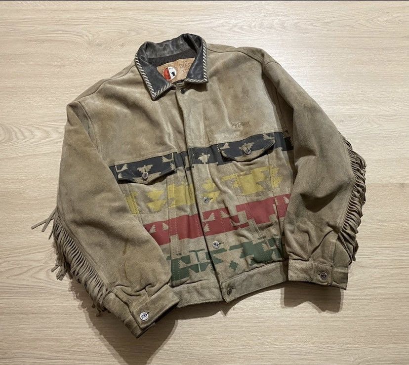 Pre-owned Diesel X Leather Jacket Vintage 80-90's Diesel Leather Cowboy Western Aztec Jacket In Brown