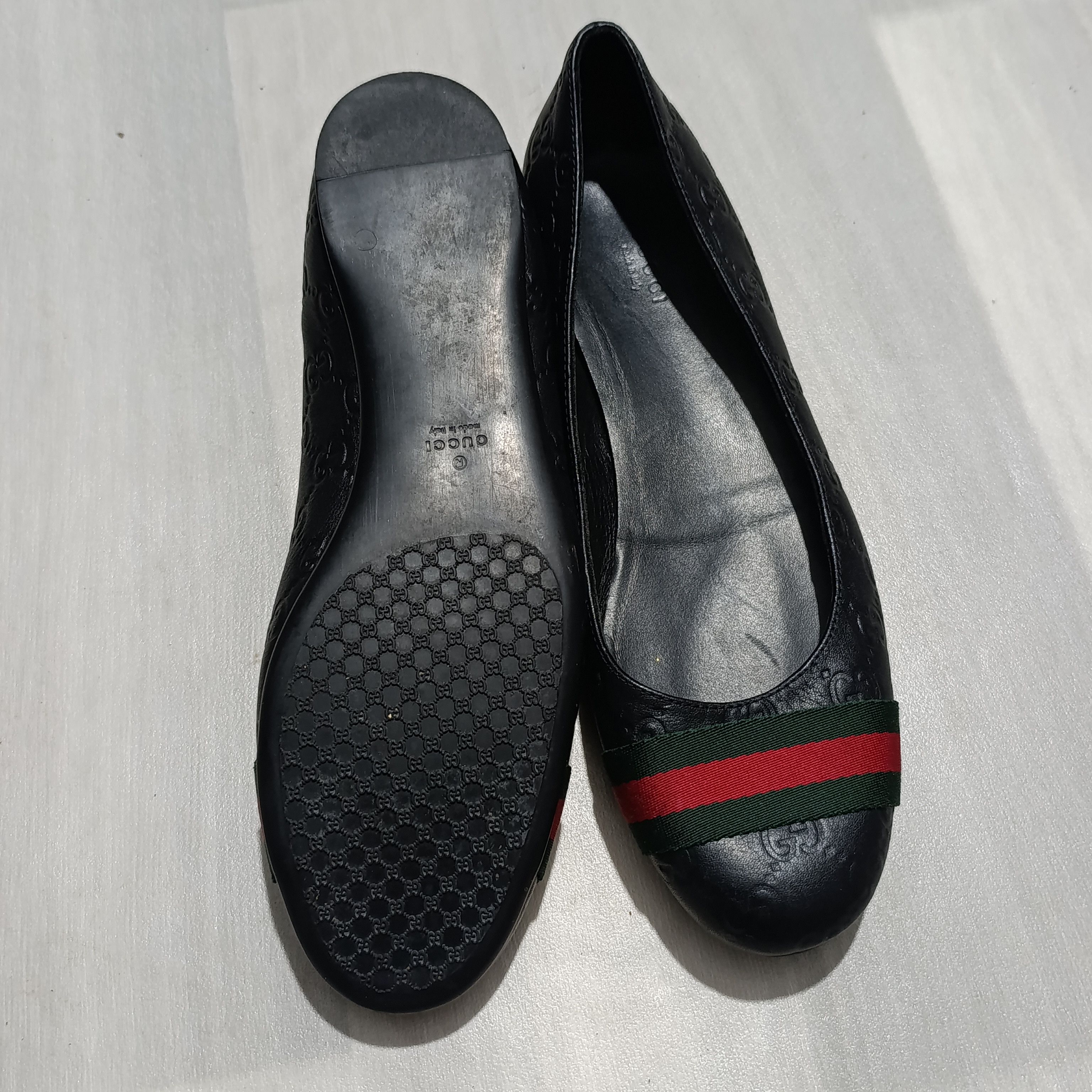 Gucci Gucci Black Leather Monogram Web Ballet Flats Size US 11 / IT 41 - 3 Thumbnail