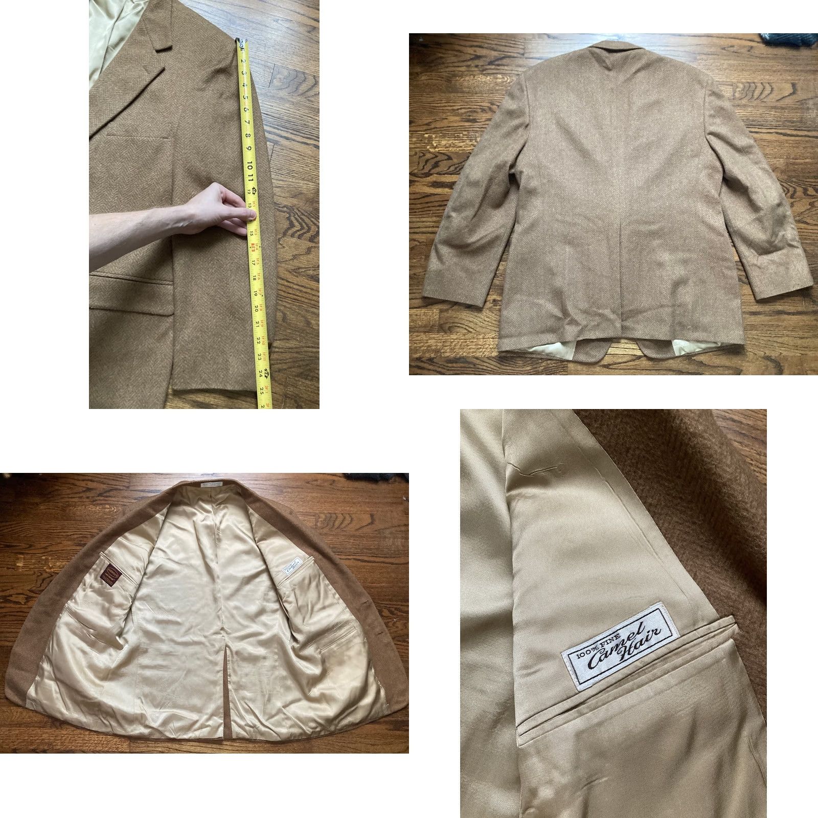 Camel Harwell’s Camel Hair Blazer Mens 44R Two Button Beige Jacket Herringbone Sport Coat Notch Lapel Regular Size: 44 Beige Camel Size 44R - 8 Thumbnail