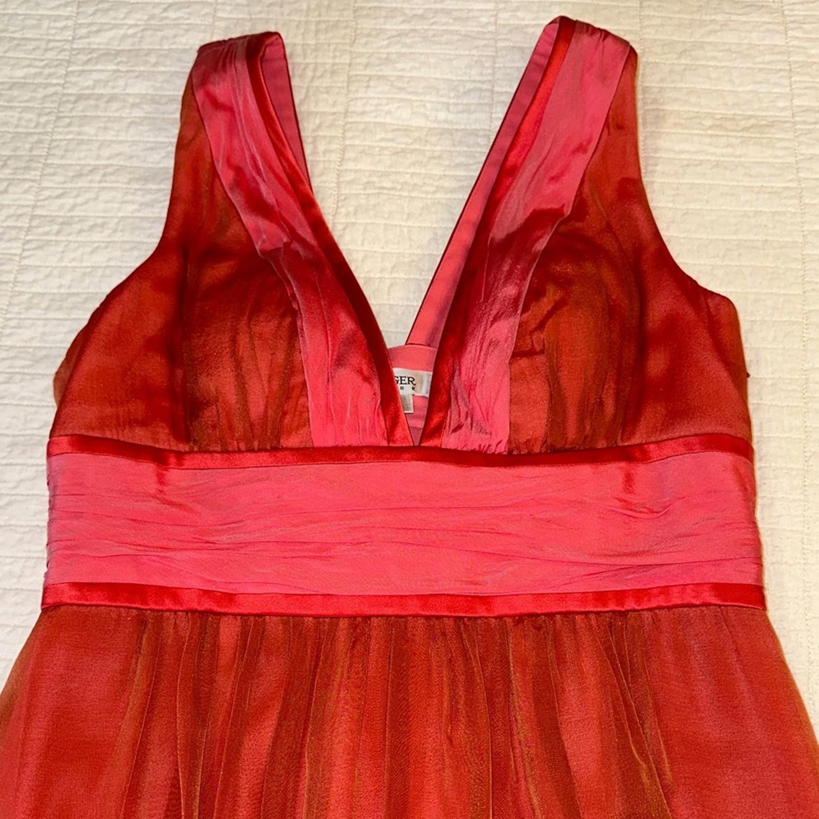 Other Kay Unger size 8 100% Silk Coral Gown Rear Bow Imperfections Size M / US 6-8 / IT 42-44 - 3 Thumbnail