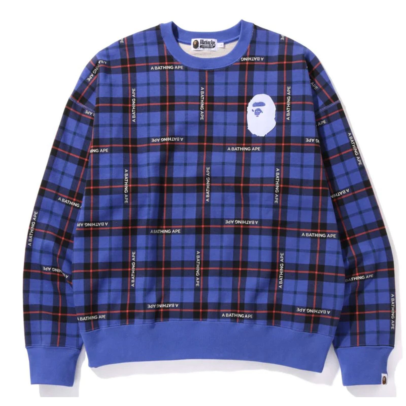 Bape Bape Check Logo Loose Fit Blue Crewneck Sweater Size Small Size US S / EU 44-46 / 1 - 1 Thumbnail