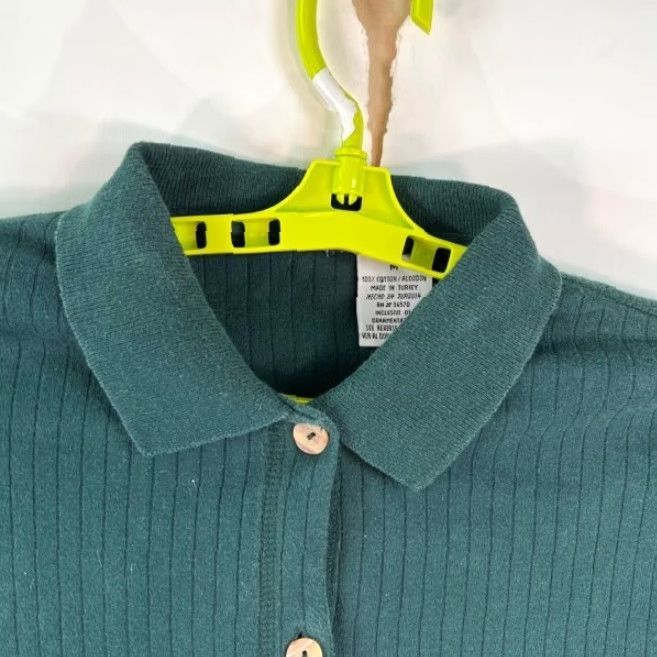 Vintage VINTAGE Turkish Cotton Cardigan Sweater Womens M Green Collared Tight Knit Knitwear Cardigan 100% Cotton Womens Cardigan M Green Vintage Size M / US 6-8 / IT 42-44 - 2 Thumbnail