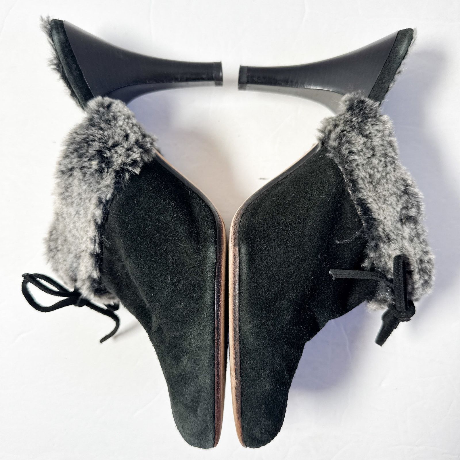 Anne Klein Vintage Anne Klein NY Black Suede Faux Fur Mule Heels Italy Size US 9.5 / IT 39.5 - 7 Thumbnail