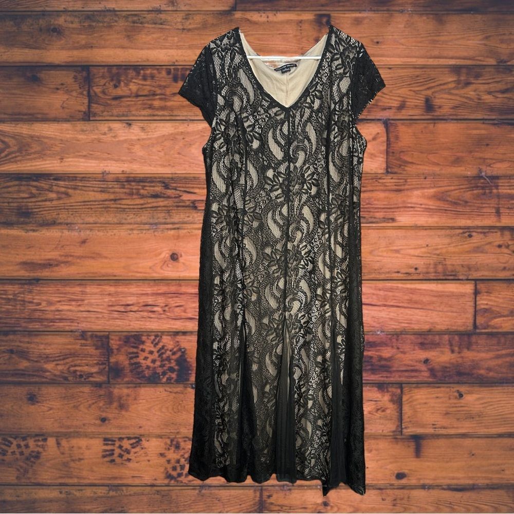 Candalite Women's Black Lace & Tan Maxi Dress 3X