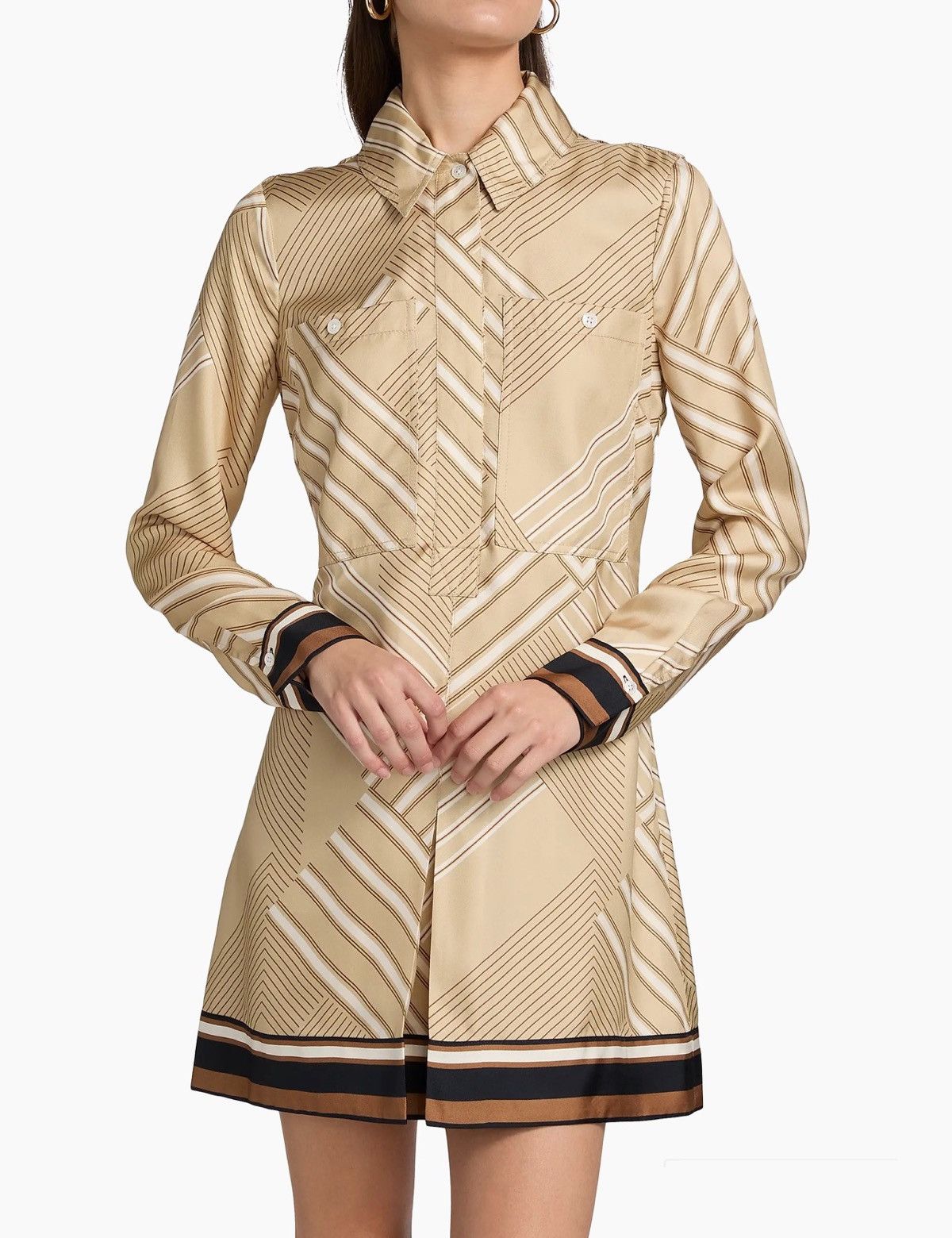 Veronica Beard Veronica Beard Pryce Striped Silk-Blend Shirtdress size 10 Size L / US 10 / IT 46 - 2 Thumbnail