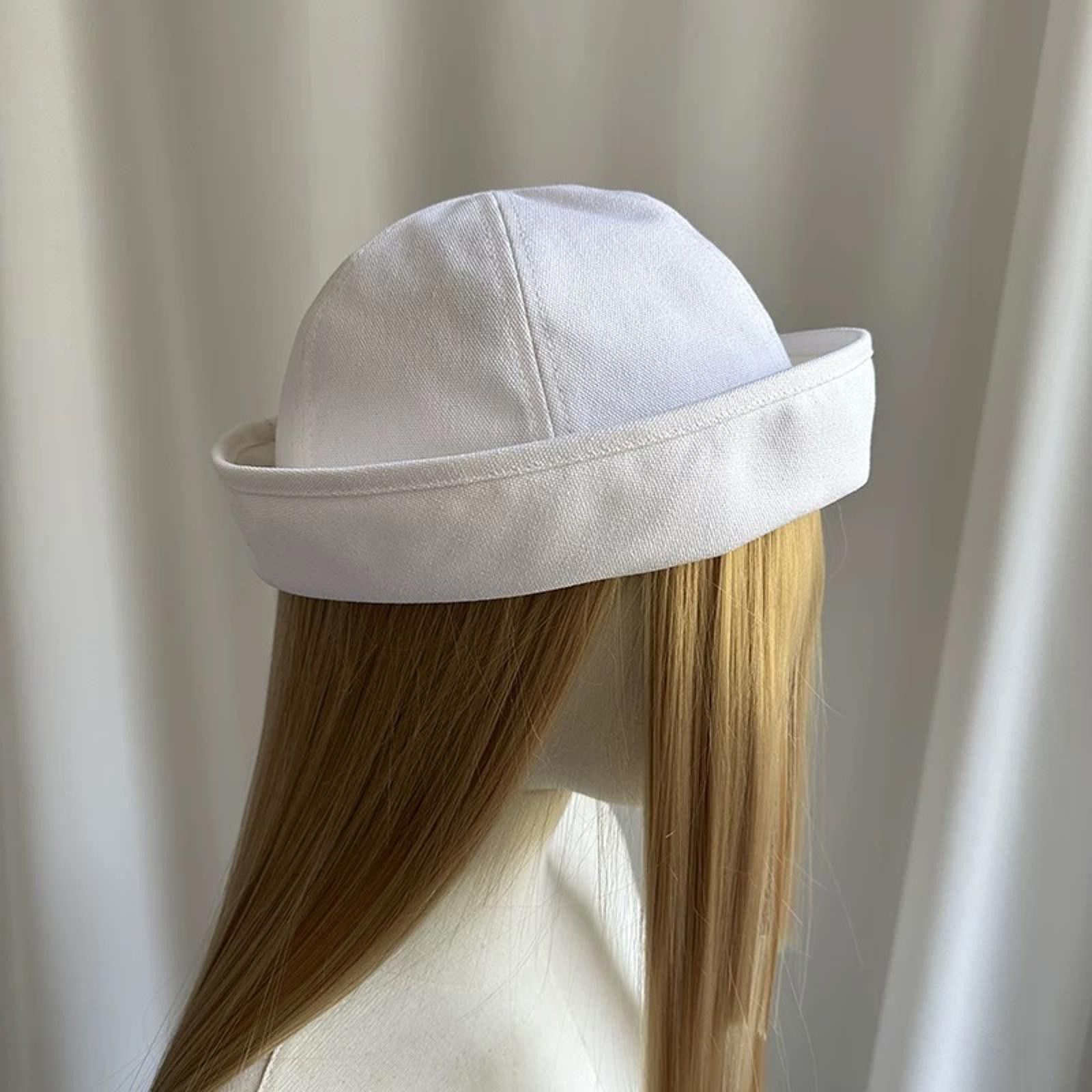 Japanese Brand Retro Wht Cotton Beret Sailor Hat Y2k French Girl Aesthetic Size ONE SIZE - 6 Thumbnail