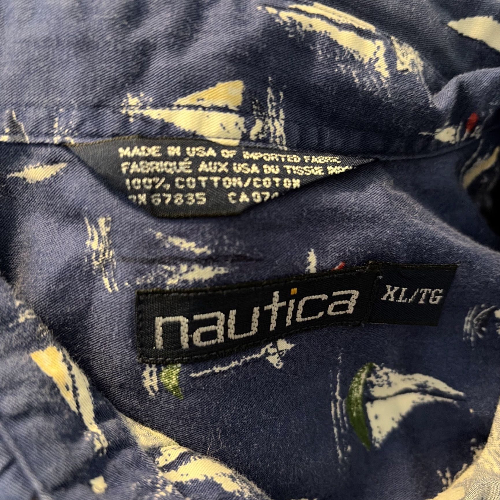 Nautica VINTAGE Nautica Sailboat All Over Print Button Up Shirt Navy Blue XL 90s USA Shirt Mens Short Sleeve Regular Size US XL / EU 56 / 4 - 7 Thumbnail