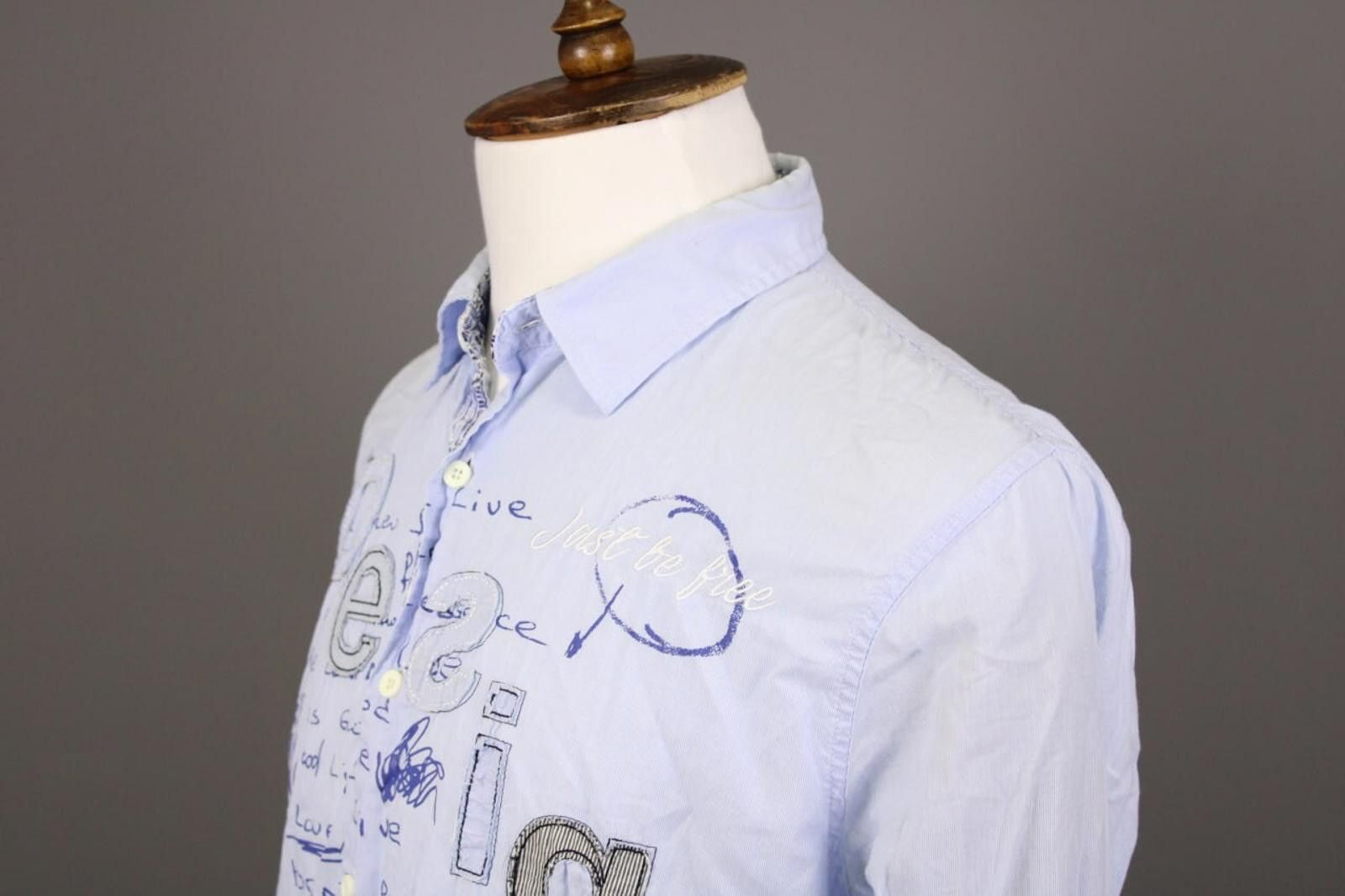 Desigual Desigual Regular Fit Blue Big Embroidered Logo Shirt XL Size US XL / EU 56 / 4 - 6 Thumbnail