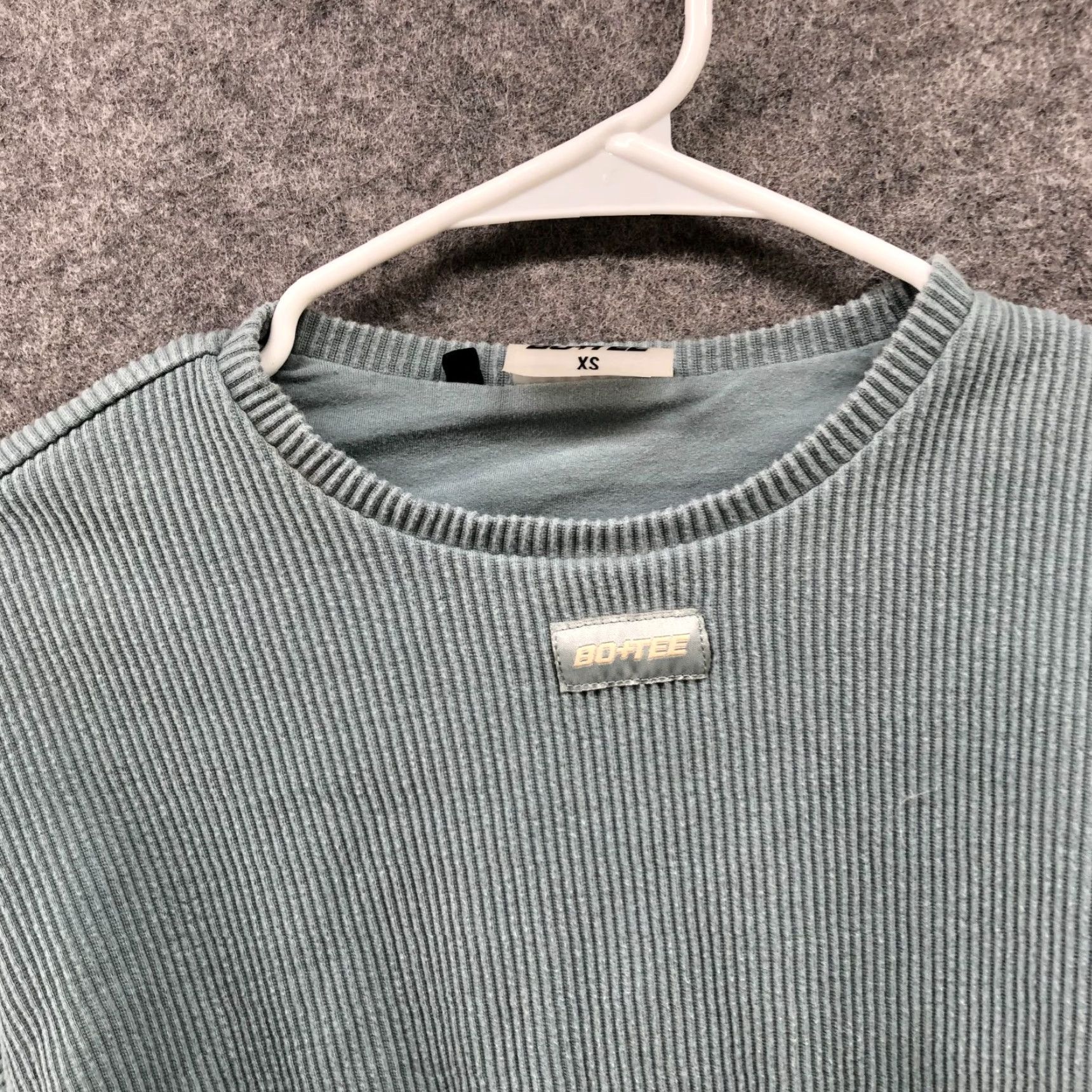 Vintage Bo+Tee Cropped Sweatshirt Womens XS Ribbed Crewneck Active Light Blue Teal Size XS / US 0-2 / IT 36-38 - 3 Thumbnail