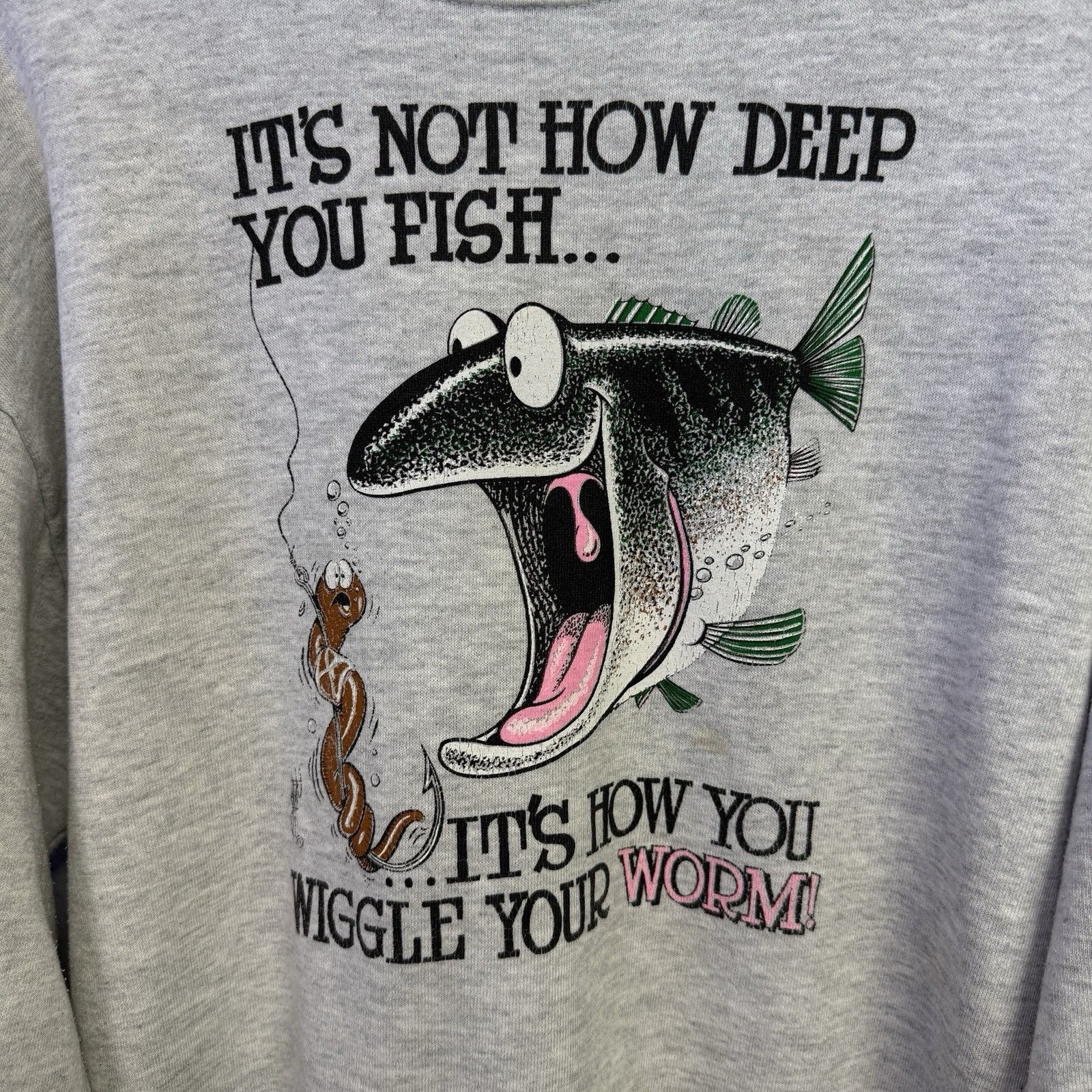 Vintage Vintage 90s Funny Parody Fishing Sweatshirt Mens Large Gray Size US L / EU 52-54 / 3 - 3 Thumbnail