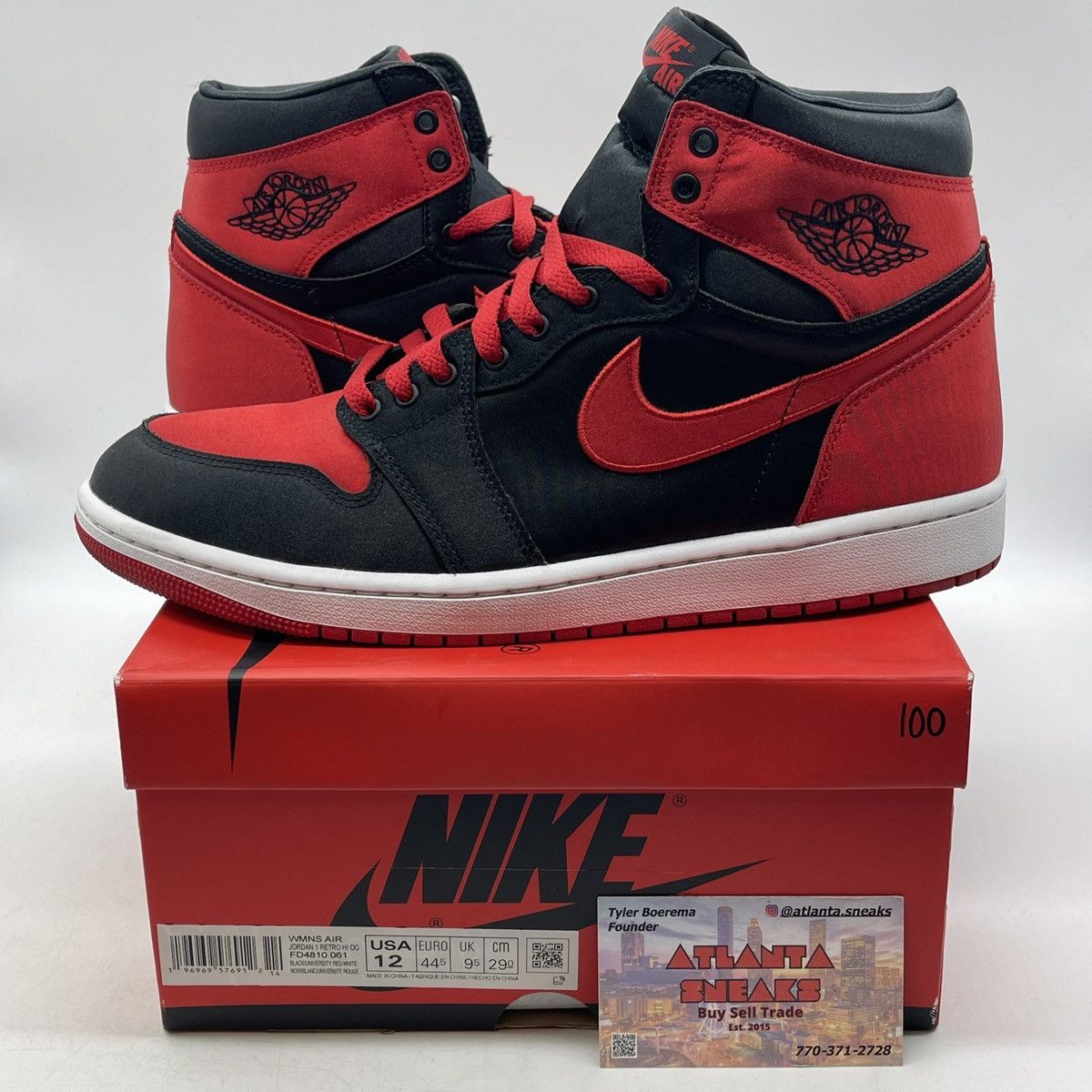 Nike Wmns air Jordan 1 high satin bred Size US 12 / EU 45 - 1 Thumbnail