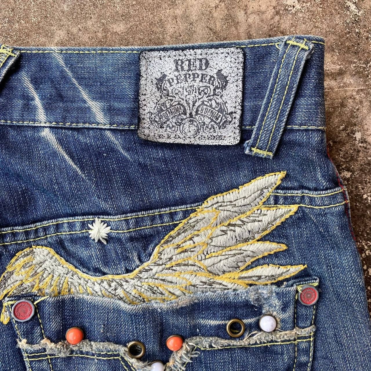Japanese Brand × Le Grande Bleu (L.G.B.) × Tornado Mart A BEAUTIFUL FLARE DENIM RED PEPPER GOLD LABEL EAGLE WING Size US 31 - 8 Thumbnail