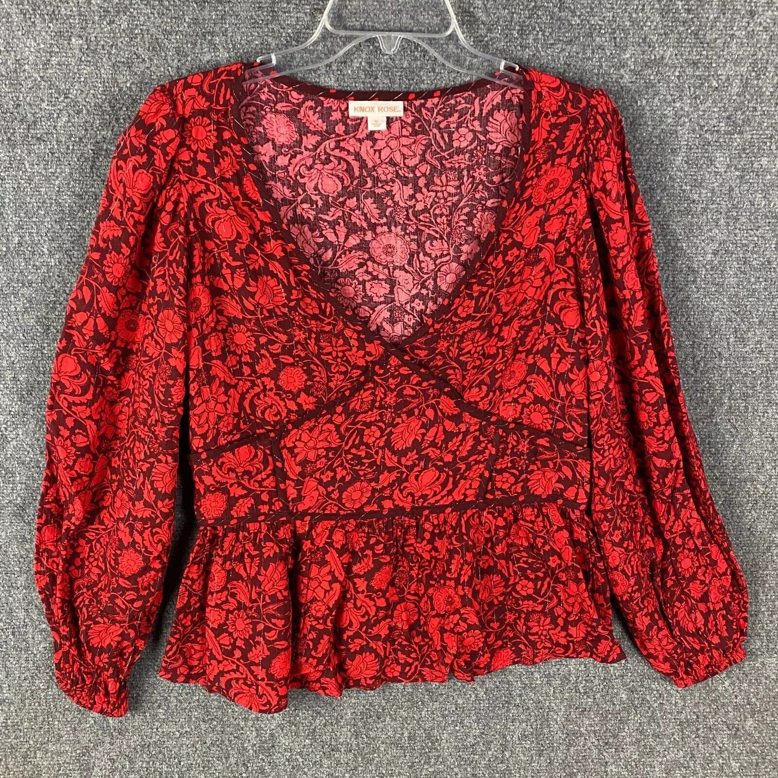 Other Knox Rose Blouse XL Women's Pullover Floral Red Rayon Size XL / US 12-14 / IT 48-50 - 1 Thumbnail