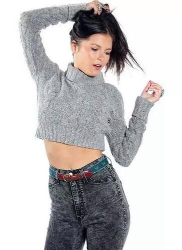Designer Vintage Grey 90s Crop top Long Sleeve Sweater Gray Size S / US 4 / IT 40 - 1 Preview