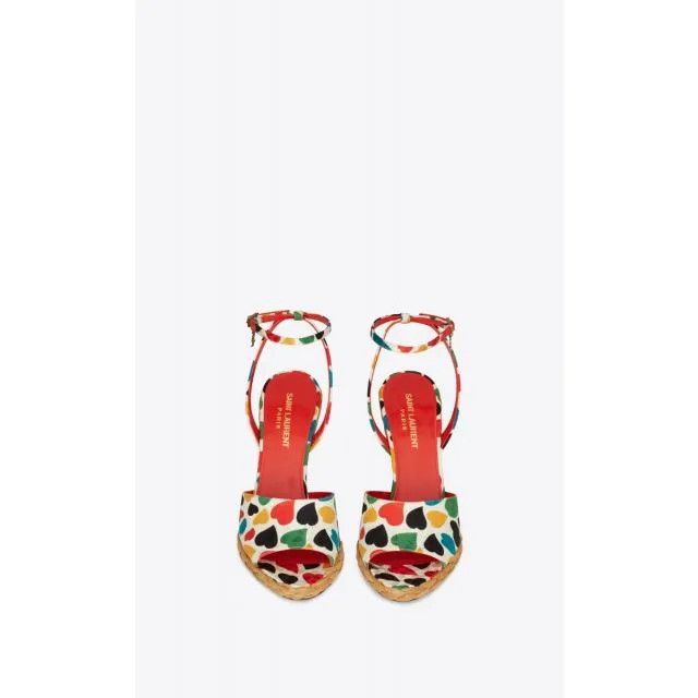 Saint Laurent Paris o1s1wg111124 Paloma Wedge Espadrilles Heart Jacquard Size US 11.5 / IT 41.5 - 4 Thumbnail