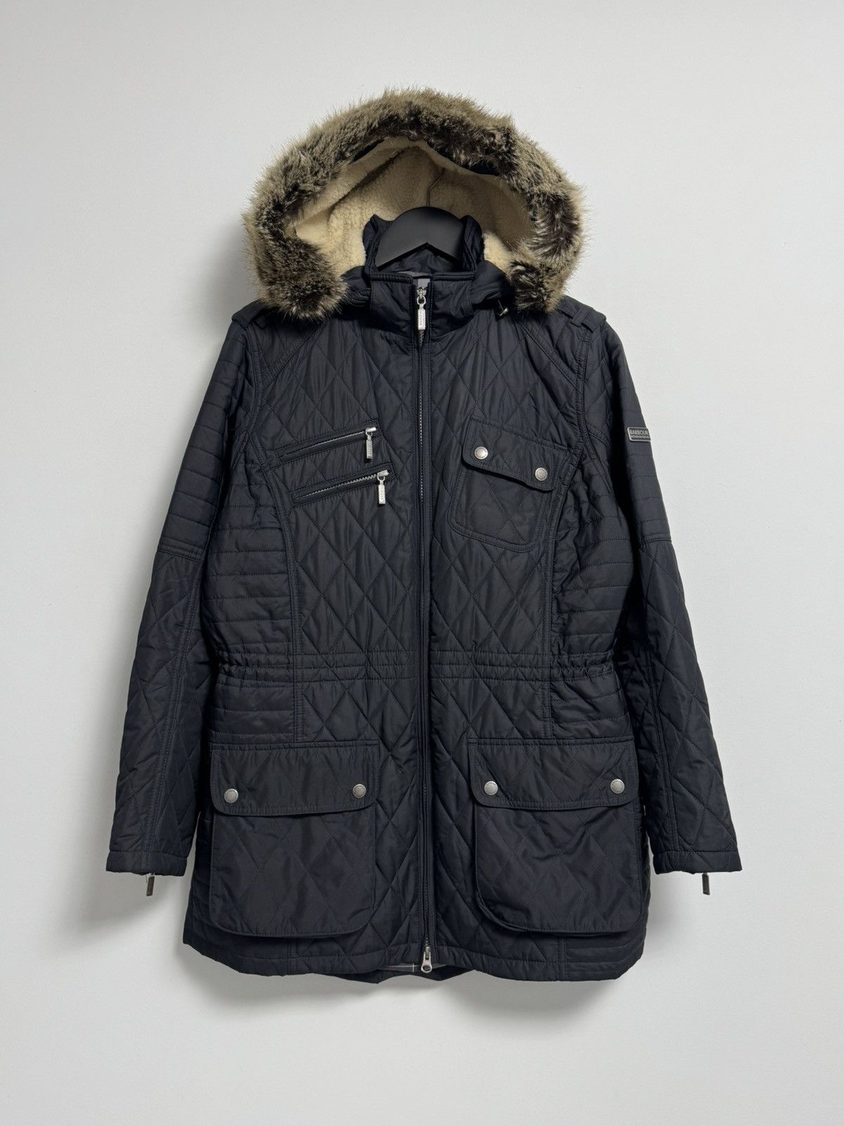 Barbour Barbour B.INTL Quilt Long Sleeve Jacket Hooded Fur Trim Wom Size L / US 10 / IT 46 - 1 Thumbnail