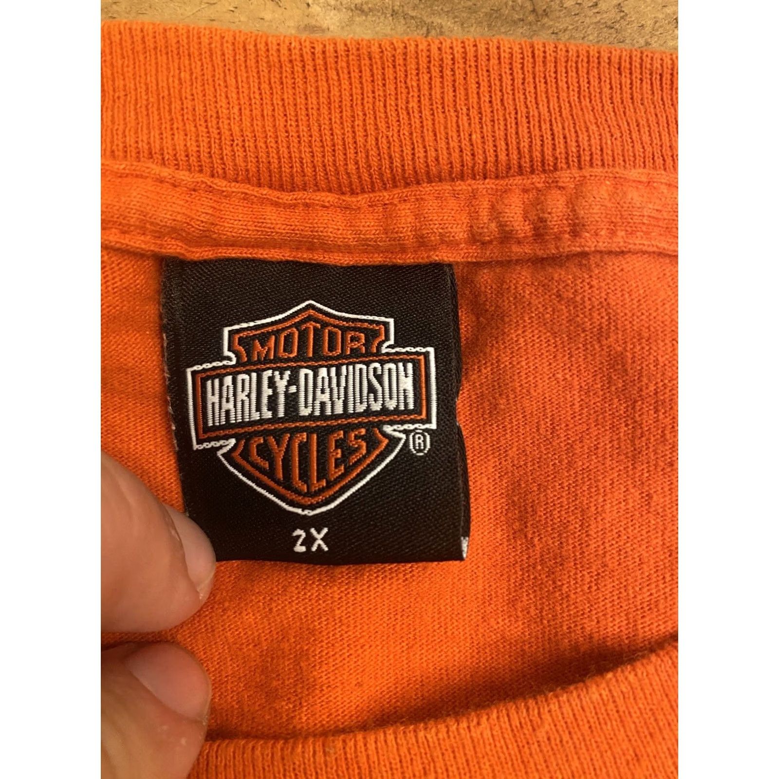 Harley Davidson Harley-Davidson T-Shirt Men's 2XL Orange Big Graphic 2000s Burlington Skagit WA Short Sleeve Crew Neck Shirt Size US XXL / EU 58 / 5 - 4 Thumbnail