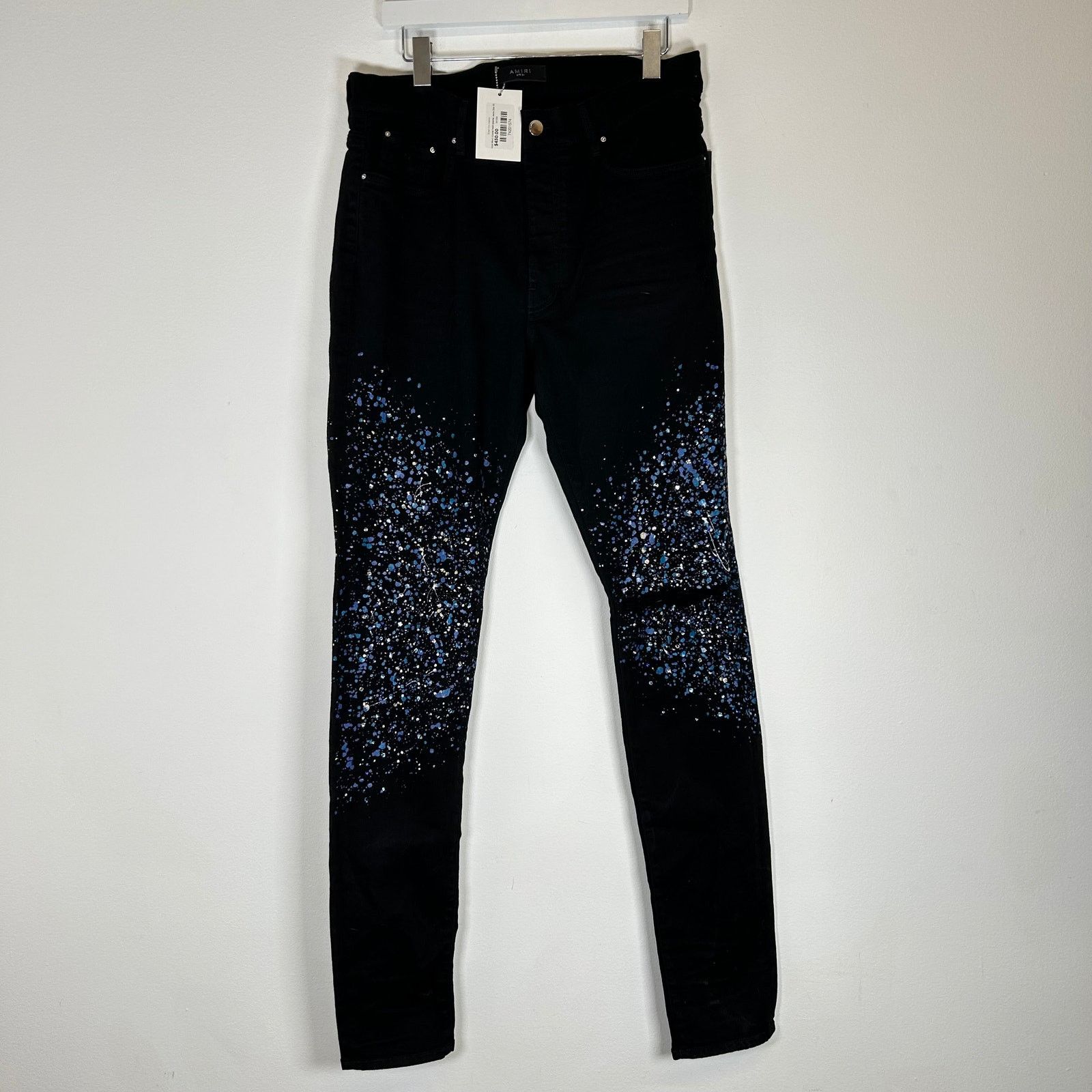 Amiri Black Crystal Paint Splatter Jeans Size 36