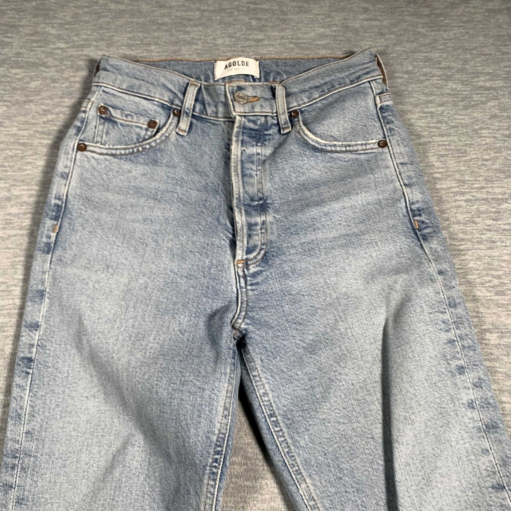 Agolde VINTAGE Agolde Nico Jeans Womens 24 Blue High Rise Stretch Denim Distressed Hem Organic Size 42" / US 20 - 6 Thumbnail