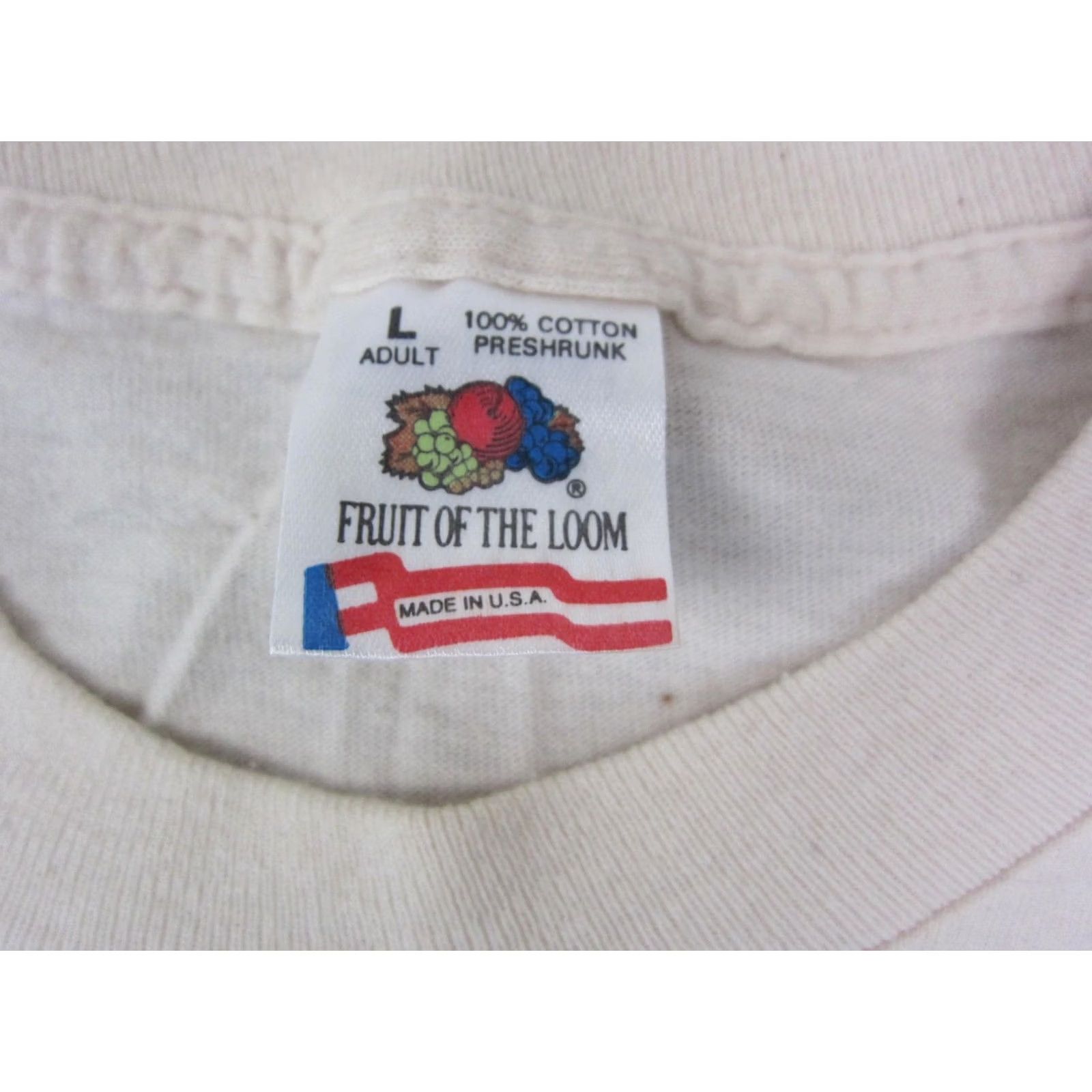 Fruit Of The Loom VINTAGE Fruit of the Loom Shirt Mens L 90s Ivory Crew Neck Short Sleeve Cotton Jersey Size US L / EU 52-54 / 3 - 6 Thumbnail