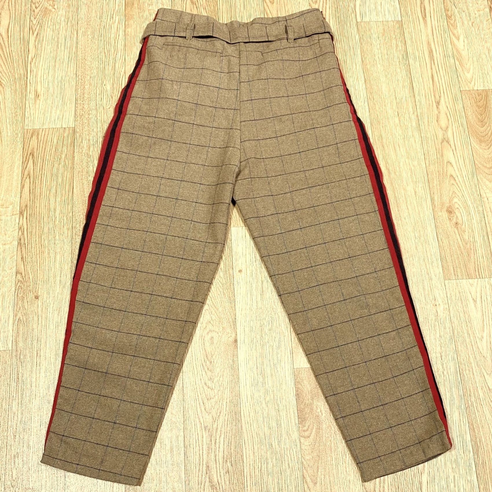 Vintage Love From Italy Trousers Size Medium Wool Blend Brown Blue Check Crop L24” Women Adjustable Zip/Belted Casual 70% Polyester 15% Wool 15% Viscose Size 32" / US 10 / IT 46 - 2 Thumbnail