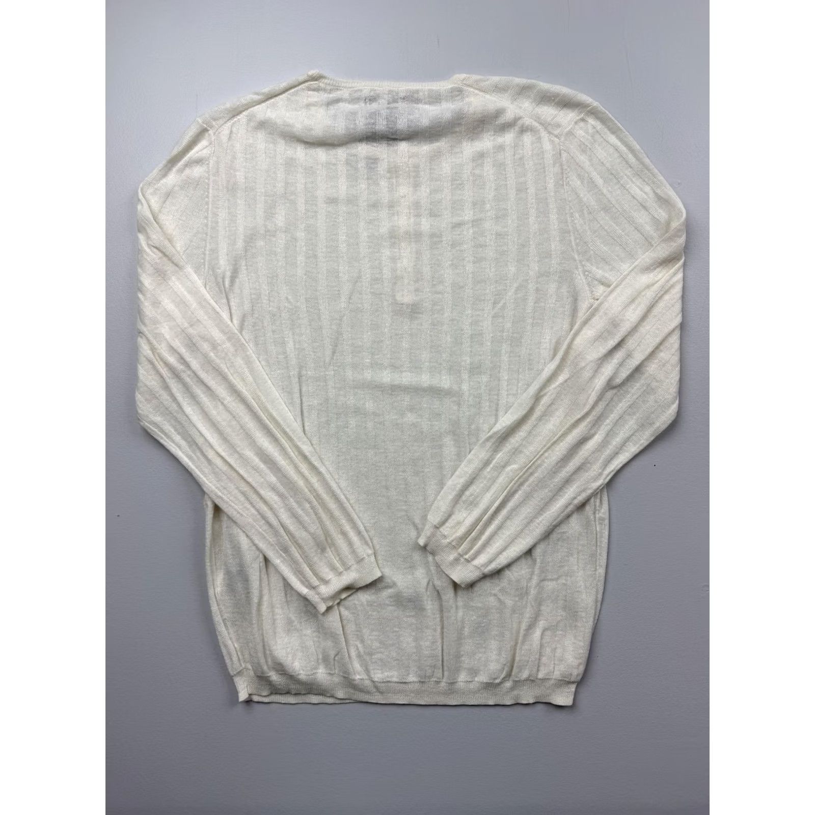 Alfani Alfani Mens Large White Linen Blend Henley Lightweight Knit Pullover Sweater Shirt Sleeve Long Knit Crew Neck Casual Spring Size US L / EU 52-54 / 3 - 2 Thumbnail
