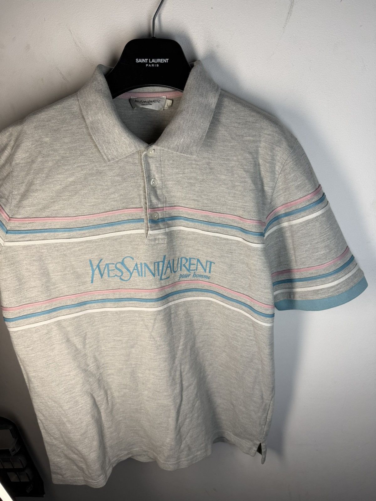 Yves Saint Laurent Grey YSL Polo Shirt Spell Out YSL Shirt YSL Tee Size US L / EU 52-54 / 3 - 16 Thumbnail