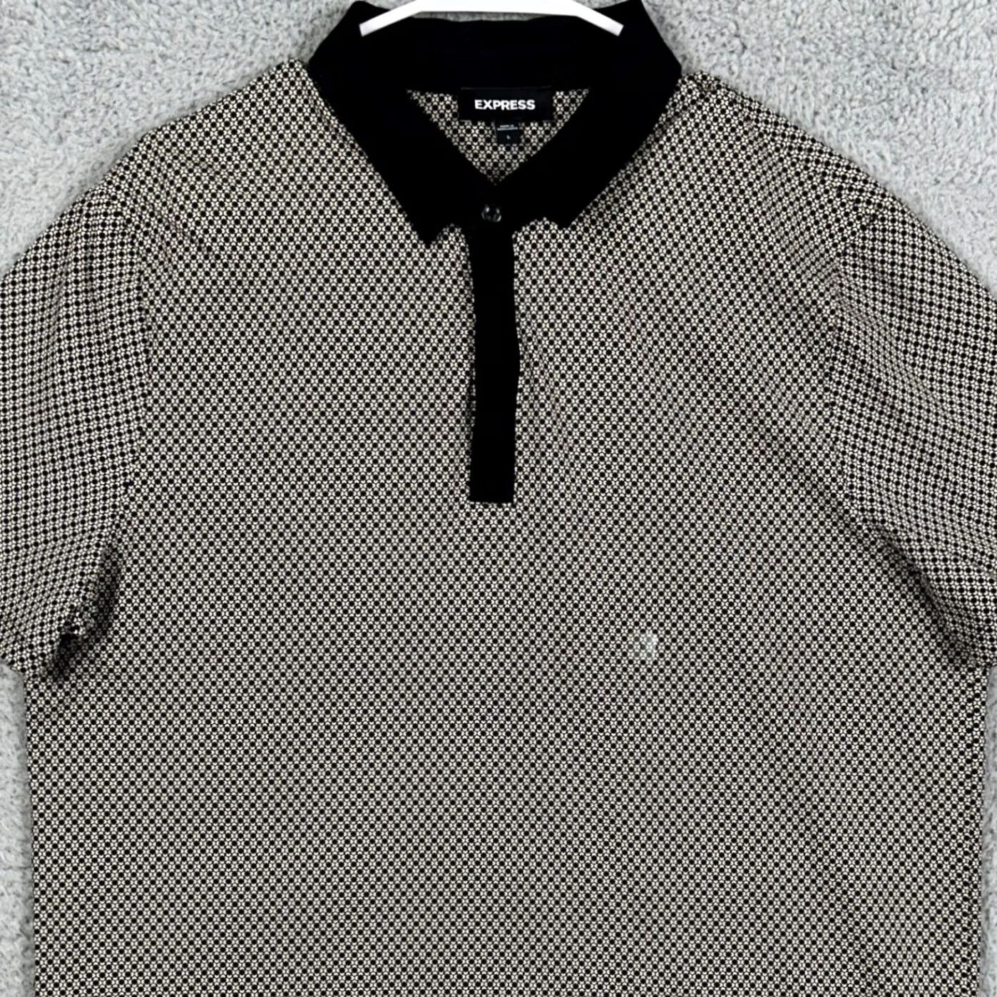 Express Express Polo Shirt Mens Large Black Tan Geometric Short Sleeve Stretch Rugby NEW Size US L / EU 52-54 / 3 - 2 Thumbnail