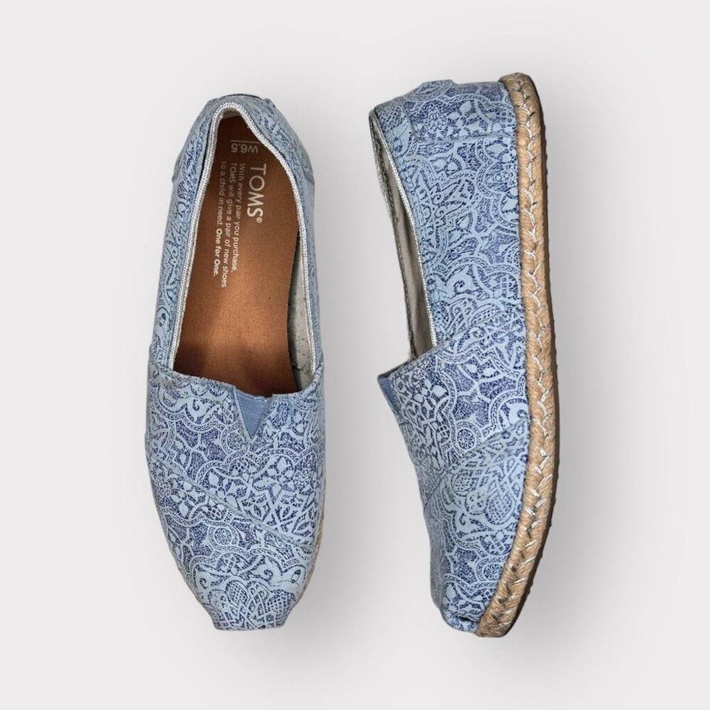 Toms Toms Womens 6.5 Espadrille Loafers Floral Lace Shoes Blue Size US 6.5 / IT 36.5 - 1 Thumbnail
