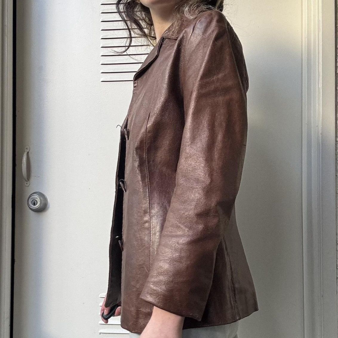 Firenze TRU VTG 90s BROWN LUXE LEATHER COAT Size S / US 4 / IT 40 - 2 Thumbnail