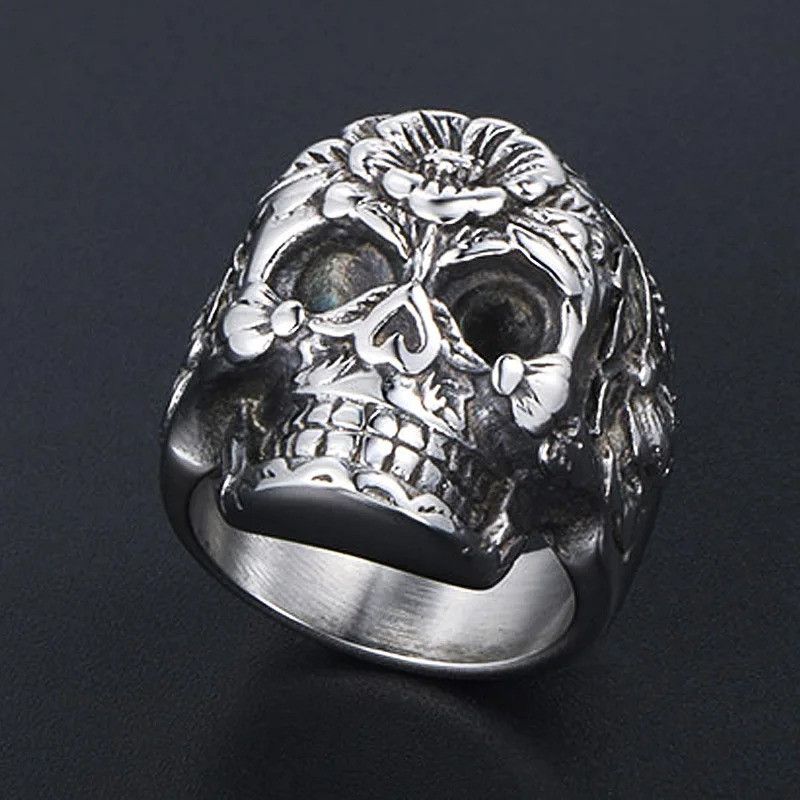 Vintage Vintage Flower Skull Ring Size ONE SIZE - 4 Thumbnail