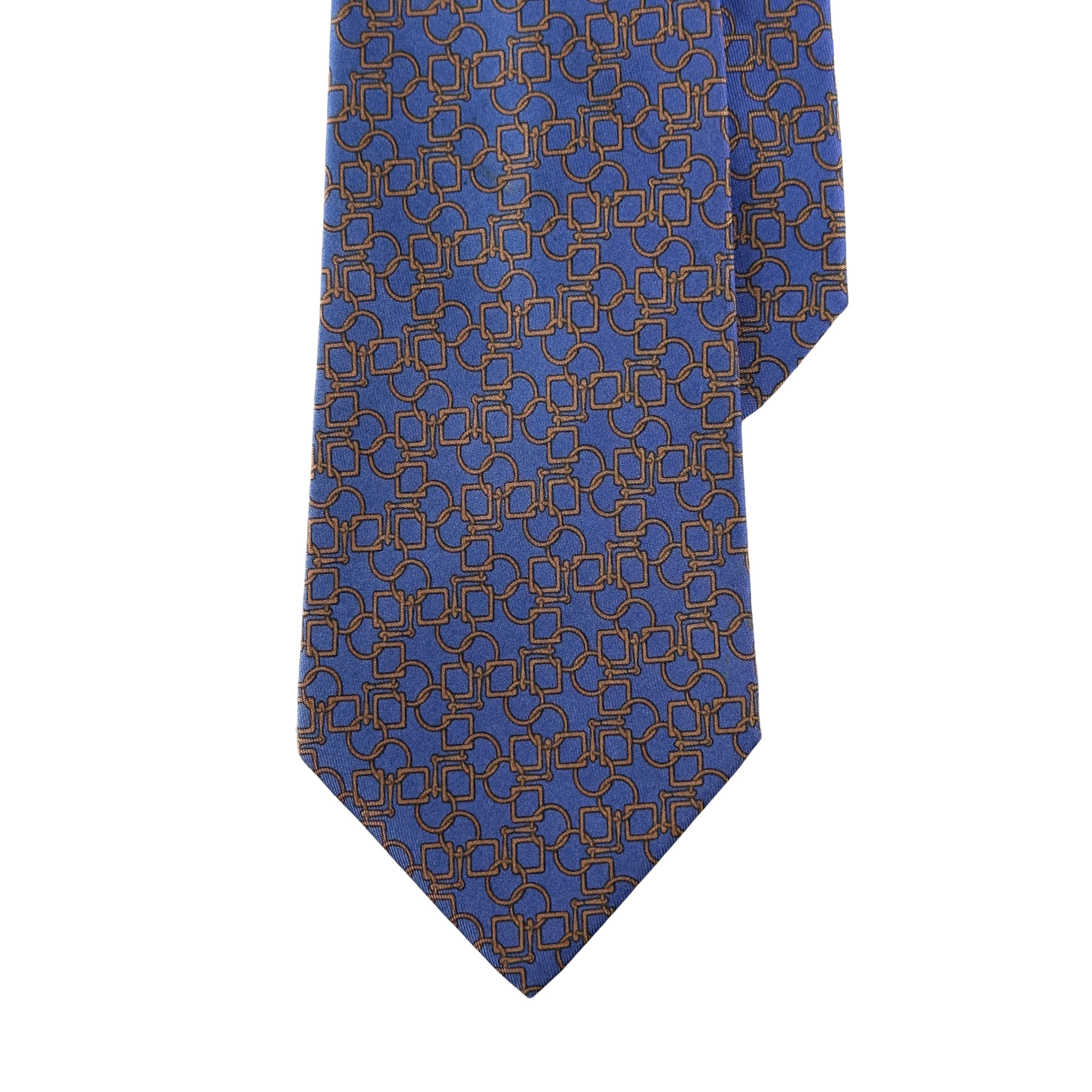 Hermes Silk Tie Blue with Geometric Pattern Size ONE SIZE - 1 Thumbnail