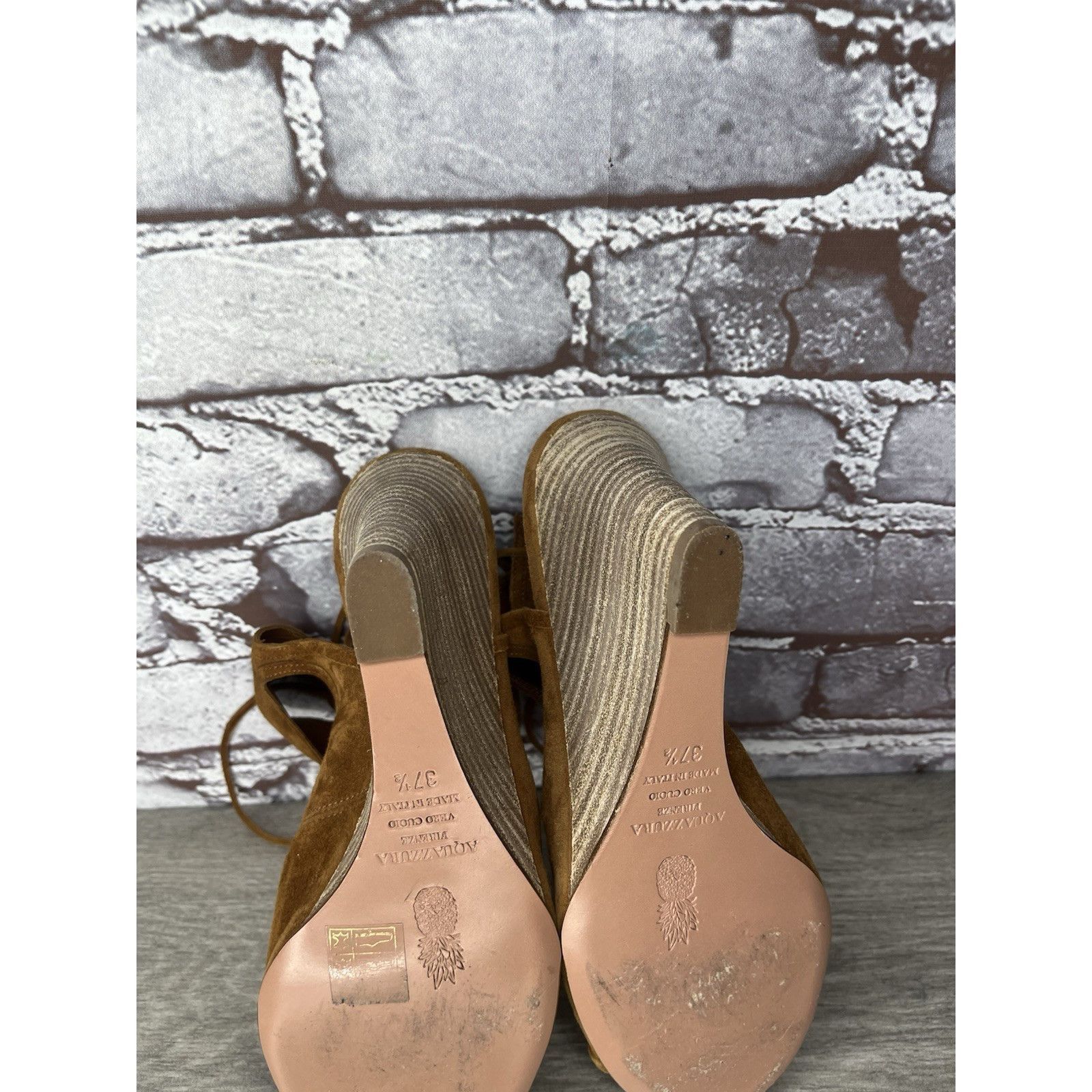 Aquazzura Aquazzura Sexy Thing Camel Ankle Open Toe Lace Up Suede Wedg Size US 7 / IT 37 - 9 Thumbnail