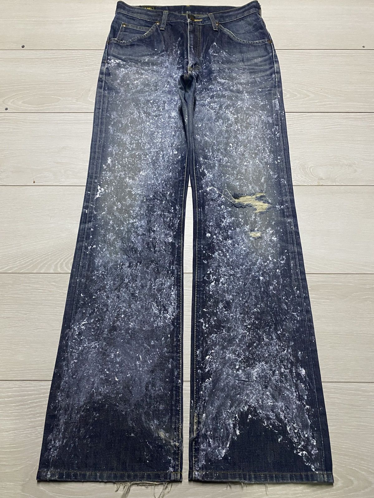 Number (N)ine Vintage Lee Riders Splatter Effect Paint Flare Repair Jeans Size US 29 - 1 Thumbnail