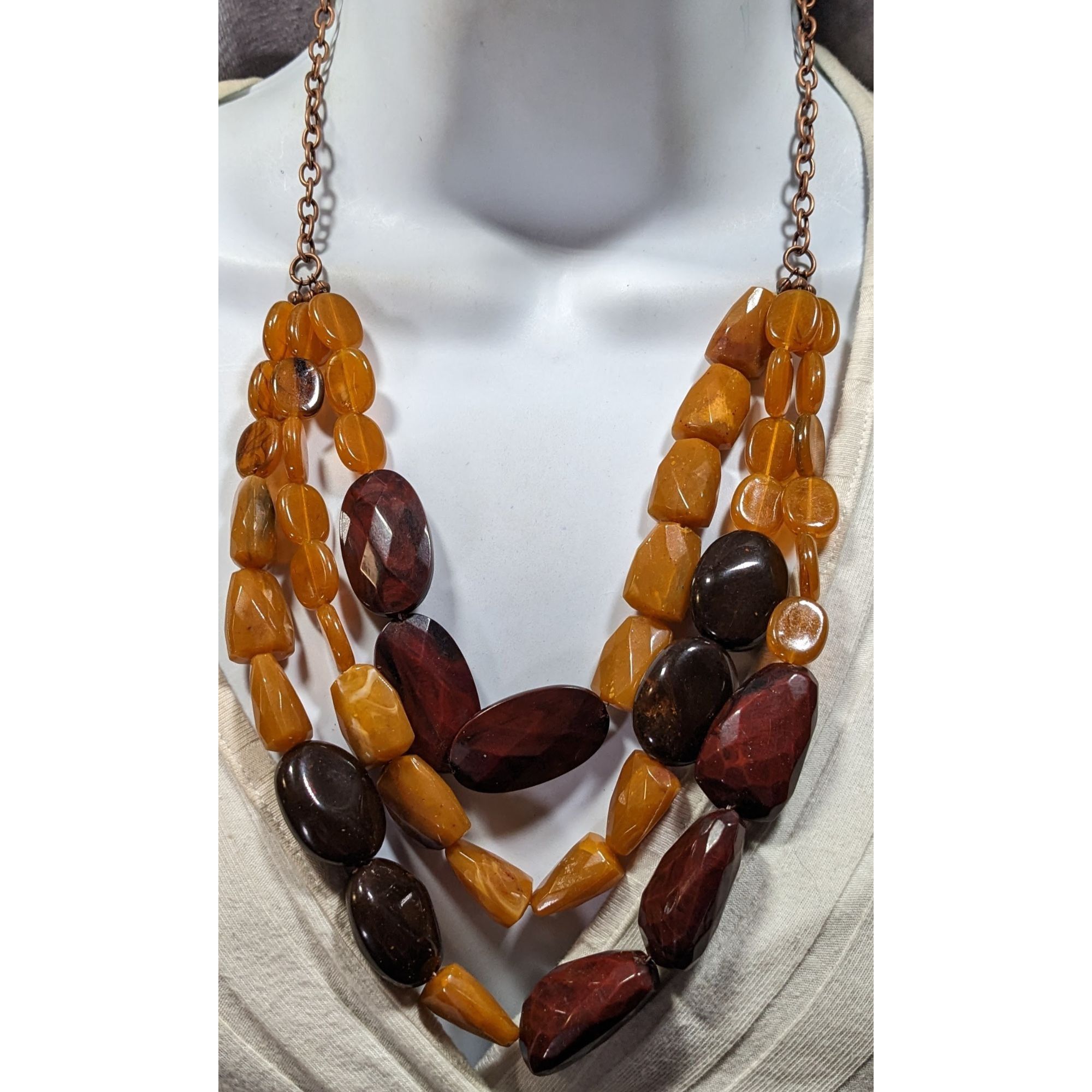 Other Vintage Retro Chunky Brown Acrylic Beaded Layered Necklace Size ONE SIZE - 4 Thumbnail