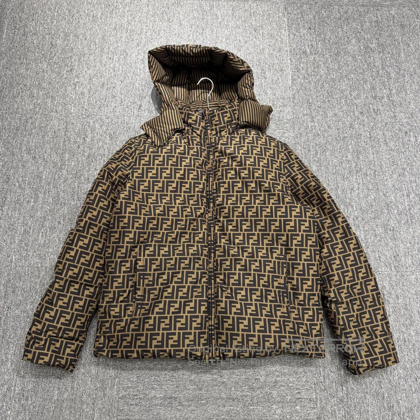 Fendi Brown Patterned Hooded Puffer Jacket Size L. Size US L / EU 52-54 / 3 - 1 Thumbnail