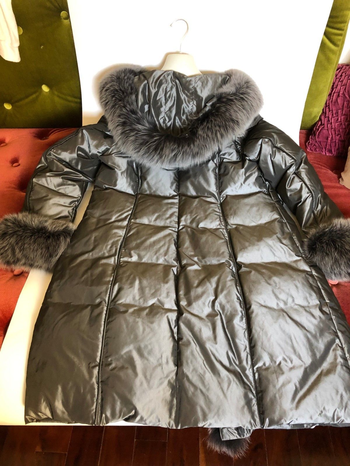 Other Nigang Luxury Metal Gray Parka Coat Fox Fur Lea ther Trim 14 Size XL / US 12-14 / IT 48-50 - 4 Thumbnail