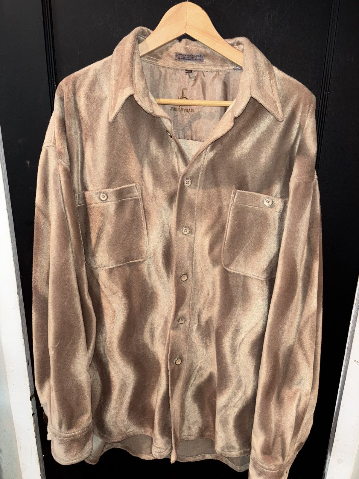 Jordan Craig Jordan Craig Tan Velour Button Up Shirt Long Sleeve Size XXL Size US XXL / EU 58 / 5 - 1 Thumbnail
