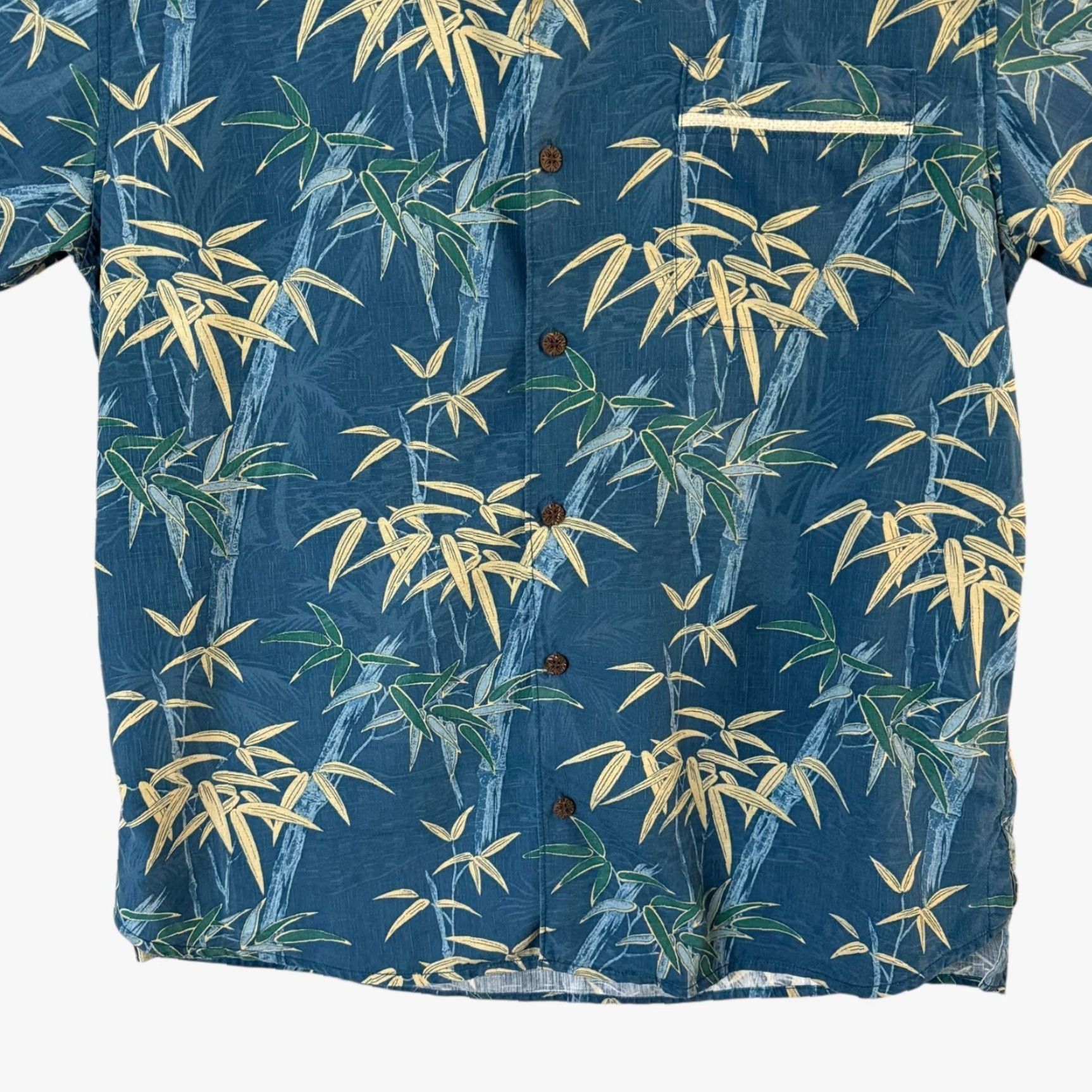 Tommy Bahama Tommy Bahama Camp Shirt Silk Bamboo Print Blue Large Mens Button-Up Hawaiian Short Sleeve Size US L / EU 52-54 / 3 - 6 Thumbnail