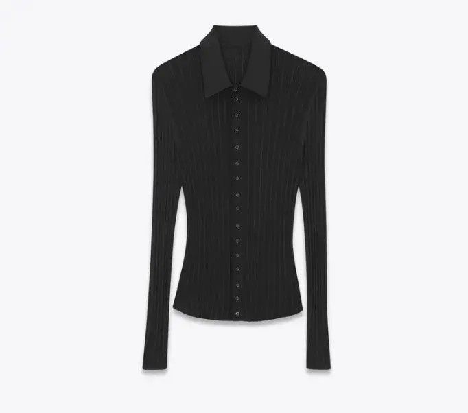 Saint Laurent Paris o1bcso1str1124 knitted Shirt In Ribbed Silk in Black Size US XXL / EU 58 / 5 - 1 Thumbnail