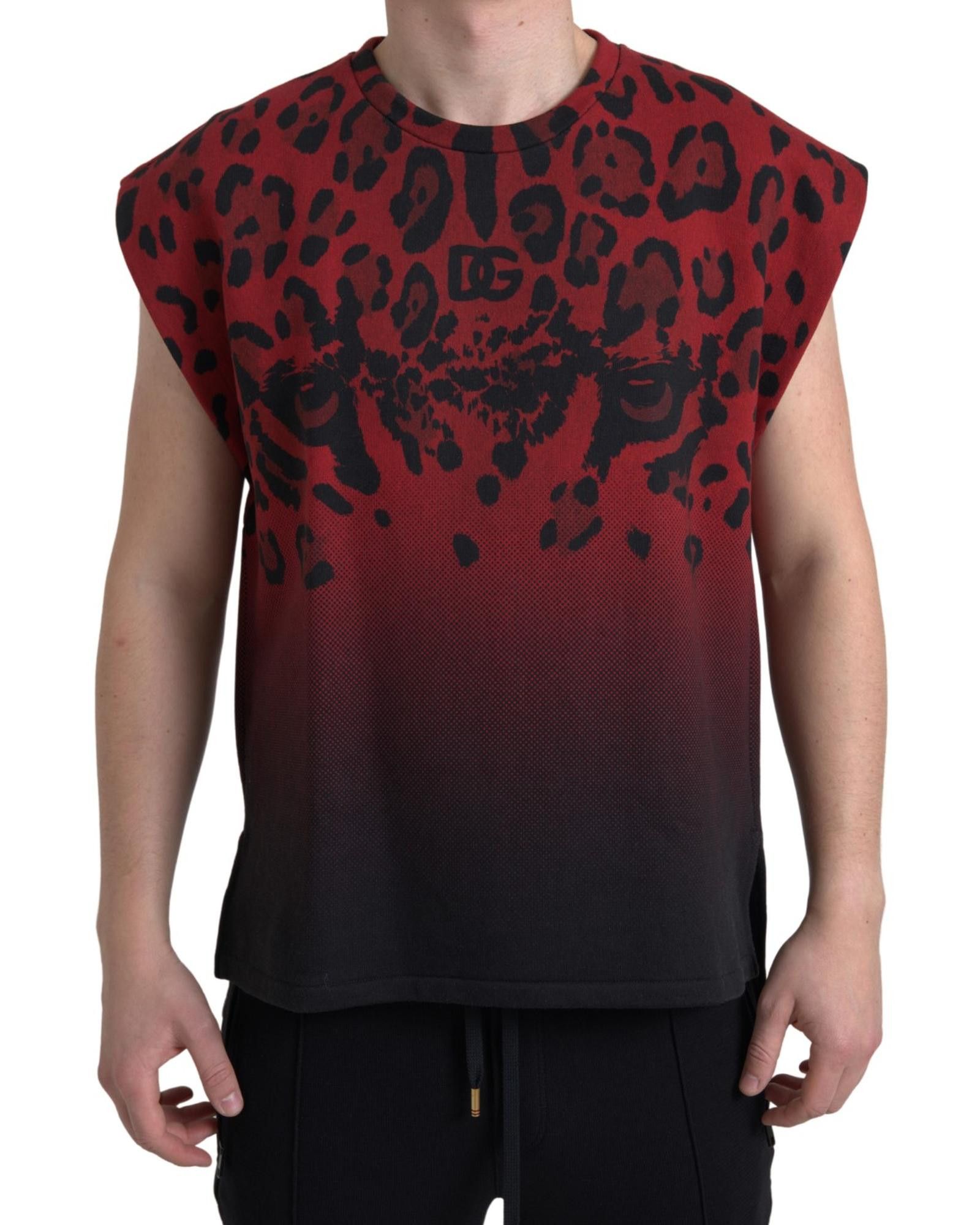 Image of Dolce Gabbana Leopard Print Cotton Tank Top in Red, Men's (Size XS)