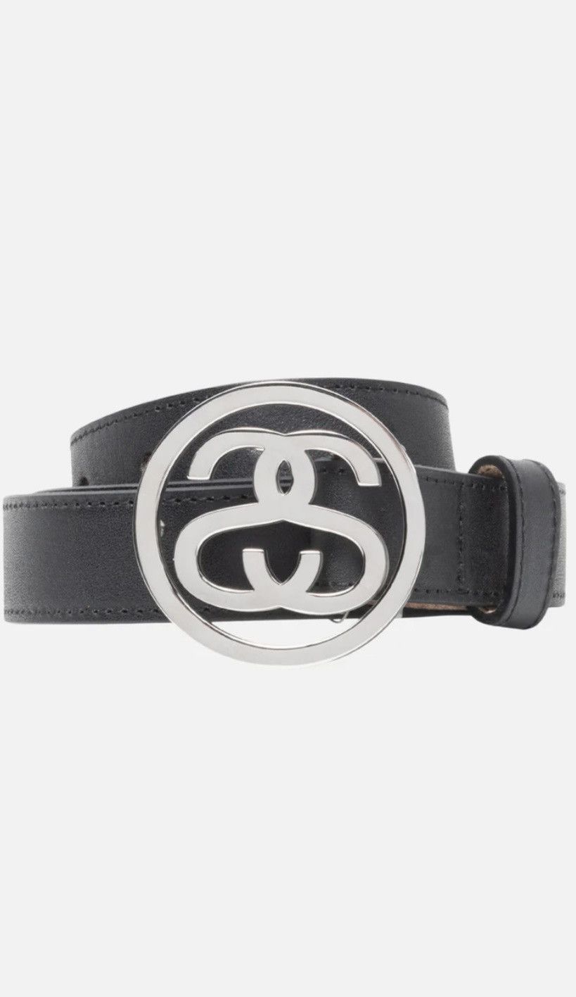Stussy SS-LINK BUCKLE LEATHER BELT BLACK SILVER S/M WAIST 30-34