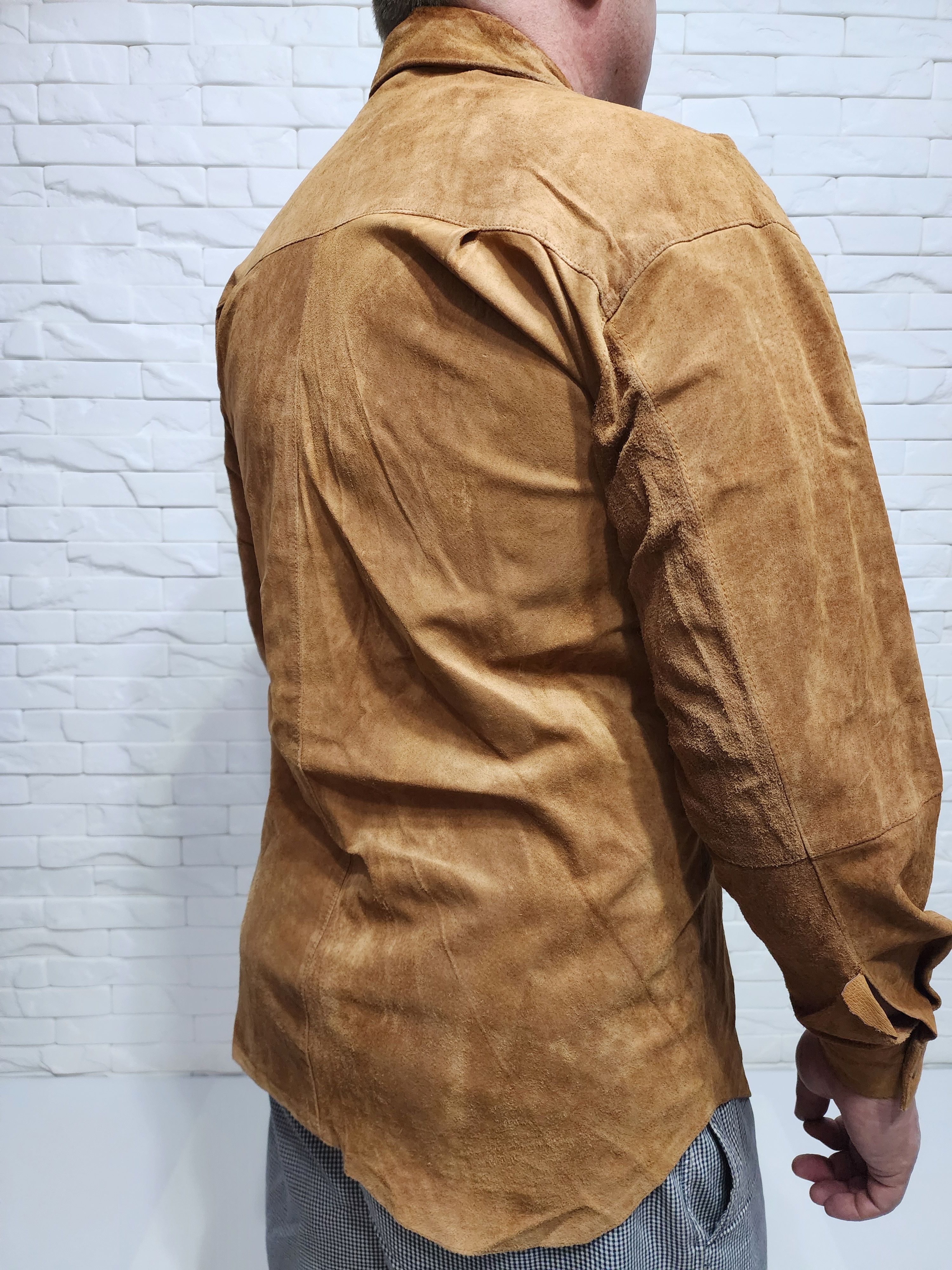 Genuine Leather Men's leather shirt with plastic buttons. Size US L / EU 52-54 / 3 - 6 Thumbnail