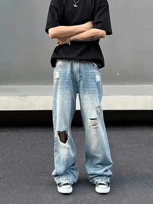 Vintage Blue flared damaged ripped skate pants Size US 34 / EU 50 - 5 Thumbnail