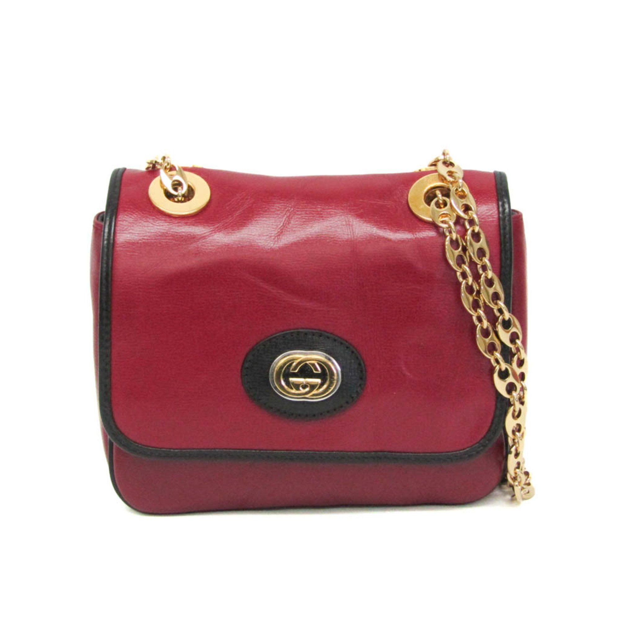 Gucci Gucci Interlocking G Chain Shoulder Bag 576423 Women's Leather Shoulder Bag Black,Red Color Size ONE SIZE - 1 Thumbnail