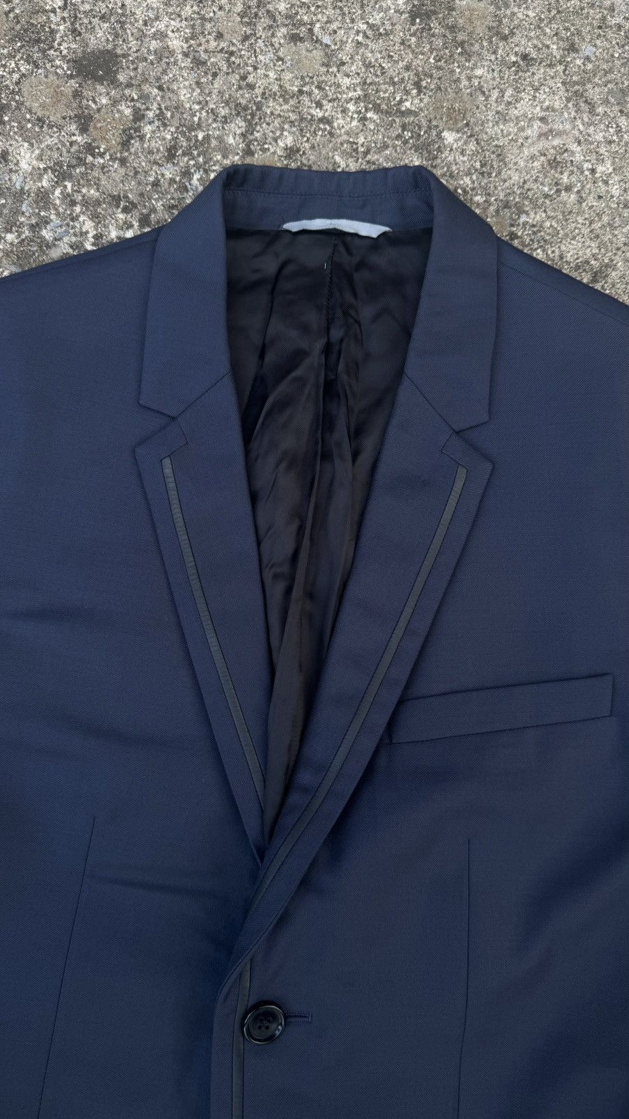 Dior Dior Hedi Slimane Navy Blue Blazer Leather Trim Size 44R - 3 Thumbnail