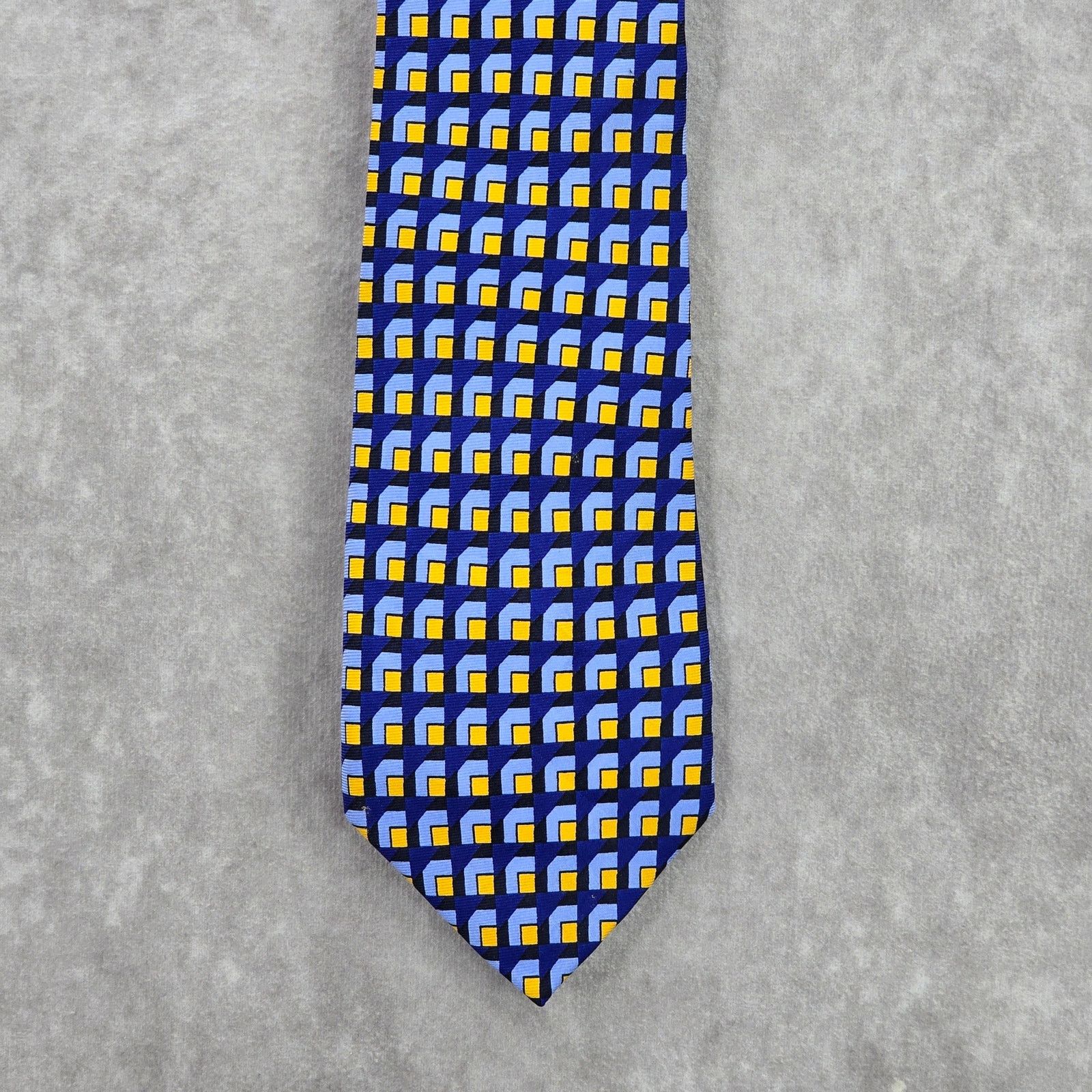 Banana Republic Banana Republic Blue Yellow Square Silk Men's Neck Tie Size 30 - 1 Thumbnail