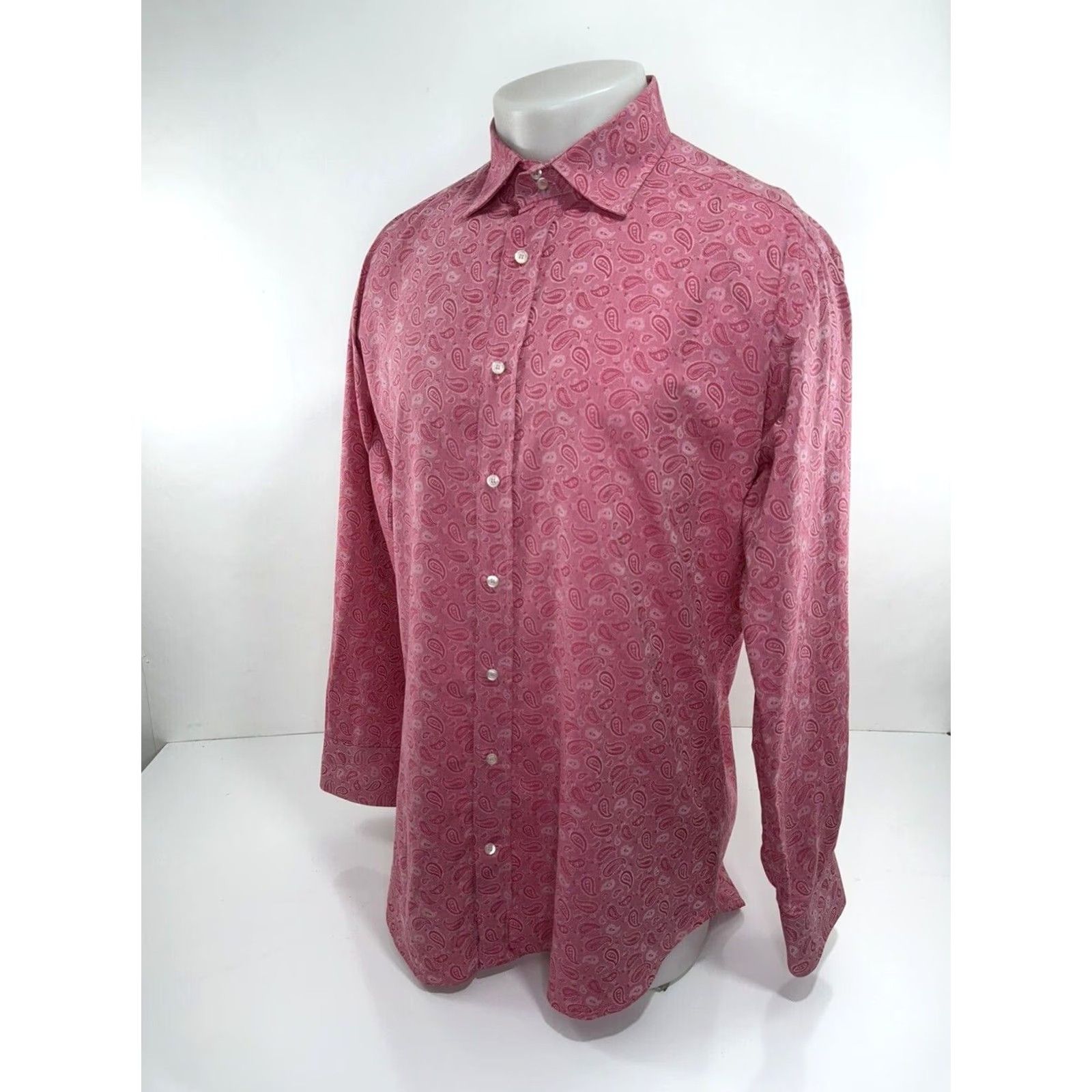 Etro ETRO Italy - Paisley All Over Mens Shirt 43 Regular Long Sleeve Button-Up Pink/Light Heather Red Mens Nightwear? Size US XL / EU 56 / 4 - 3 Thumbnail