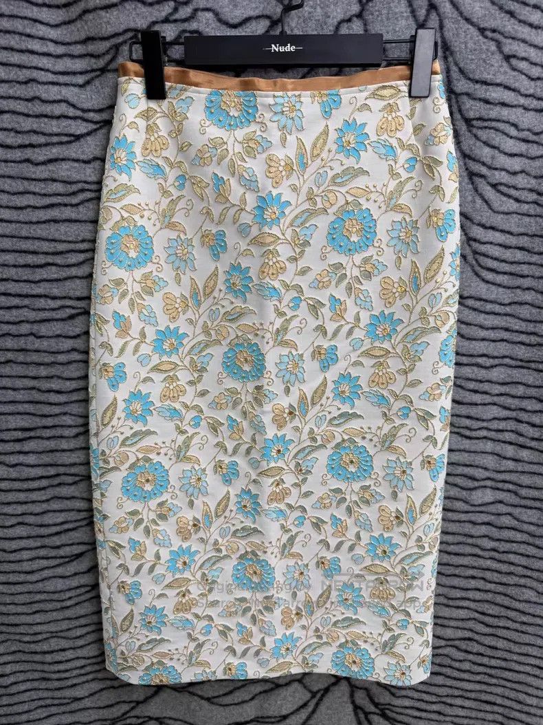 Dries Van Noten DRIES VAN NOTEN Ceramic Embroidered Midi Skirt Size 33" - 1 Thumbnail